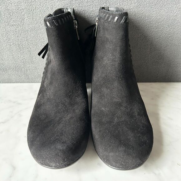 Earthies Zurich Black Suede Leather Booties Fringed Western - Women's Size 9 - Picture 3 of 9